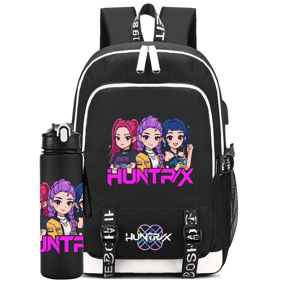 2Pcs/set Anime K-Pop Printed Backpack with 750Ml Water Bottler for Teenager Student Girl Boy Bookbag Kid Gift Large Capacity Travel Bag Rucksak