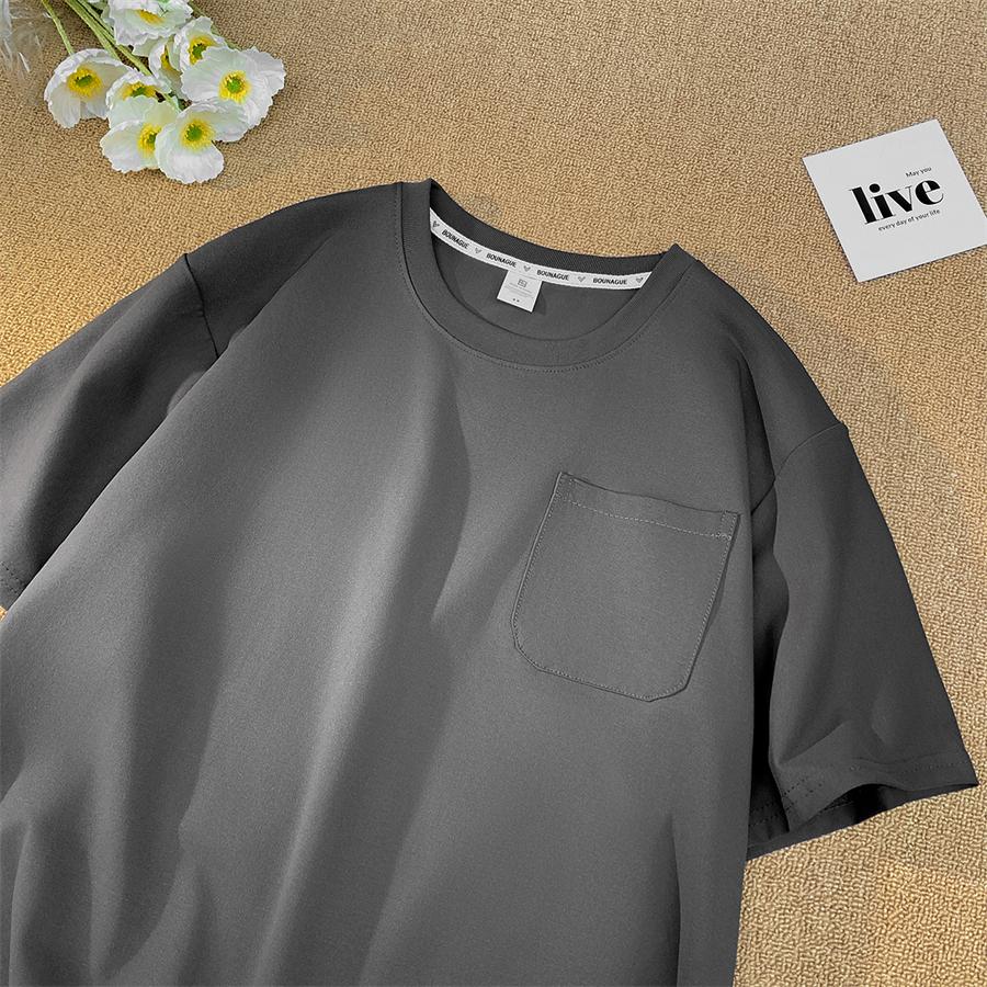 

Мужская летняя однотонная футболка с коротким рукавом и карманом, свободного кроя, с круглым вырезом, универсальный повседневный топ, базовая футболка 5XL серый
