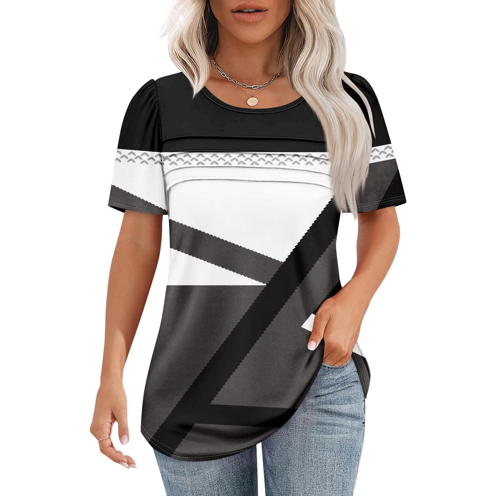 

Женская футболка с коротким рукавом, элегантная повседневная рубашка, весенне-летний наряд, струящиеся плиссированные топы с круглым вырезом спереди, летние топы XL белый