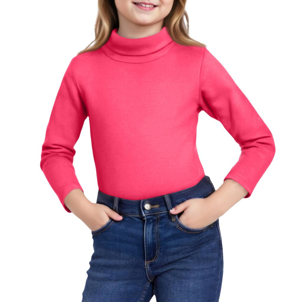 Girls Cute Tops Spring  High Neck Solid Long Sleeve Round Neck Top Party Birthday School Sweaters