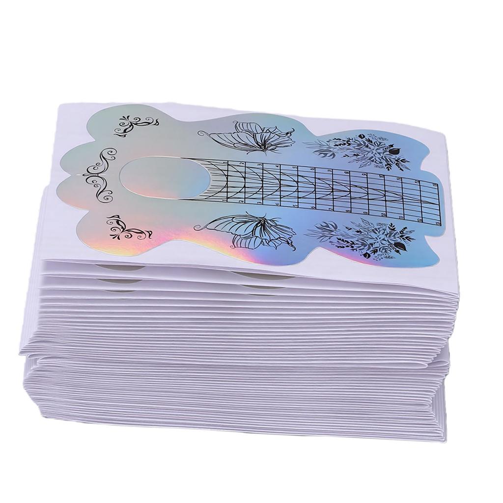 100 Pcs Nail Extension Forms   Length Acrylic Nail Forms Holographic Self Adhesive Clear Alignment Lines