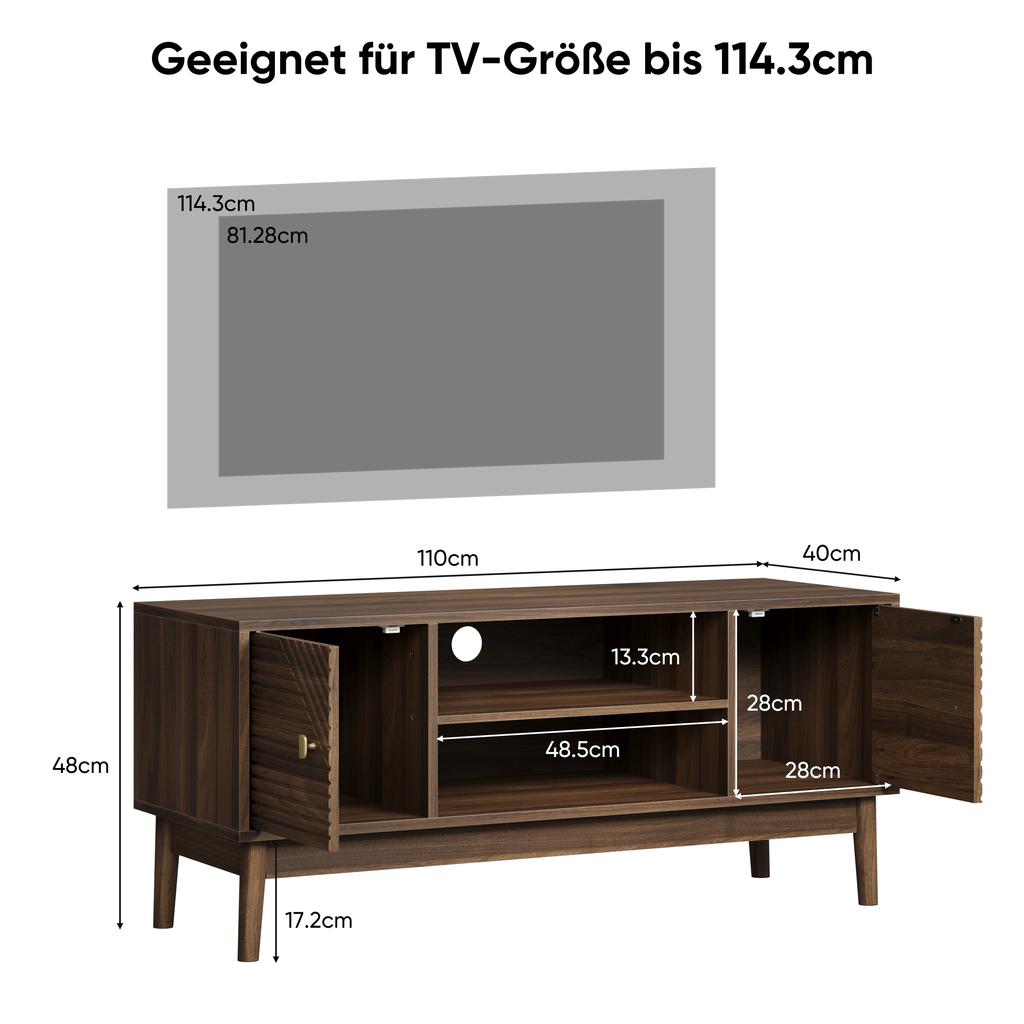 Mobile TV da 110 cm, Stile Moderno di Metà Secolo per TV da 32/45 Pollici, Centro Intrattenimento con Contenitore, Tavolino per Media per Soggiorno e Camera da Letto, Noce
