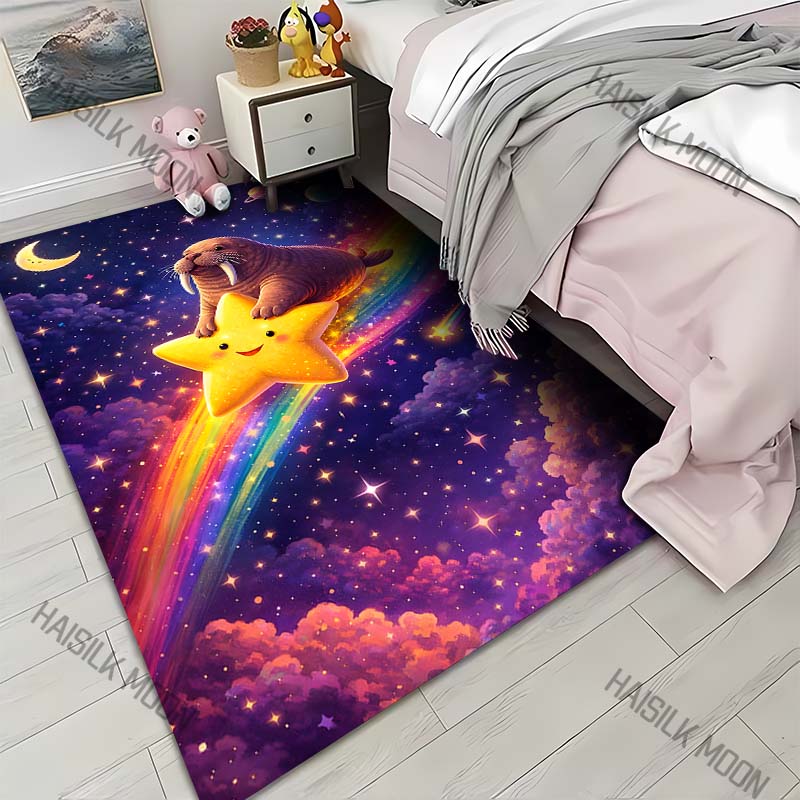 

1PC Walrus rides star across rainbow sky Print Carpet for Living Room Bedroom Sofa Home Decor Rus Non-slip Floor Mat Luxury Gift 40x60cm
