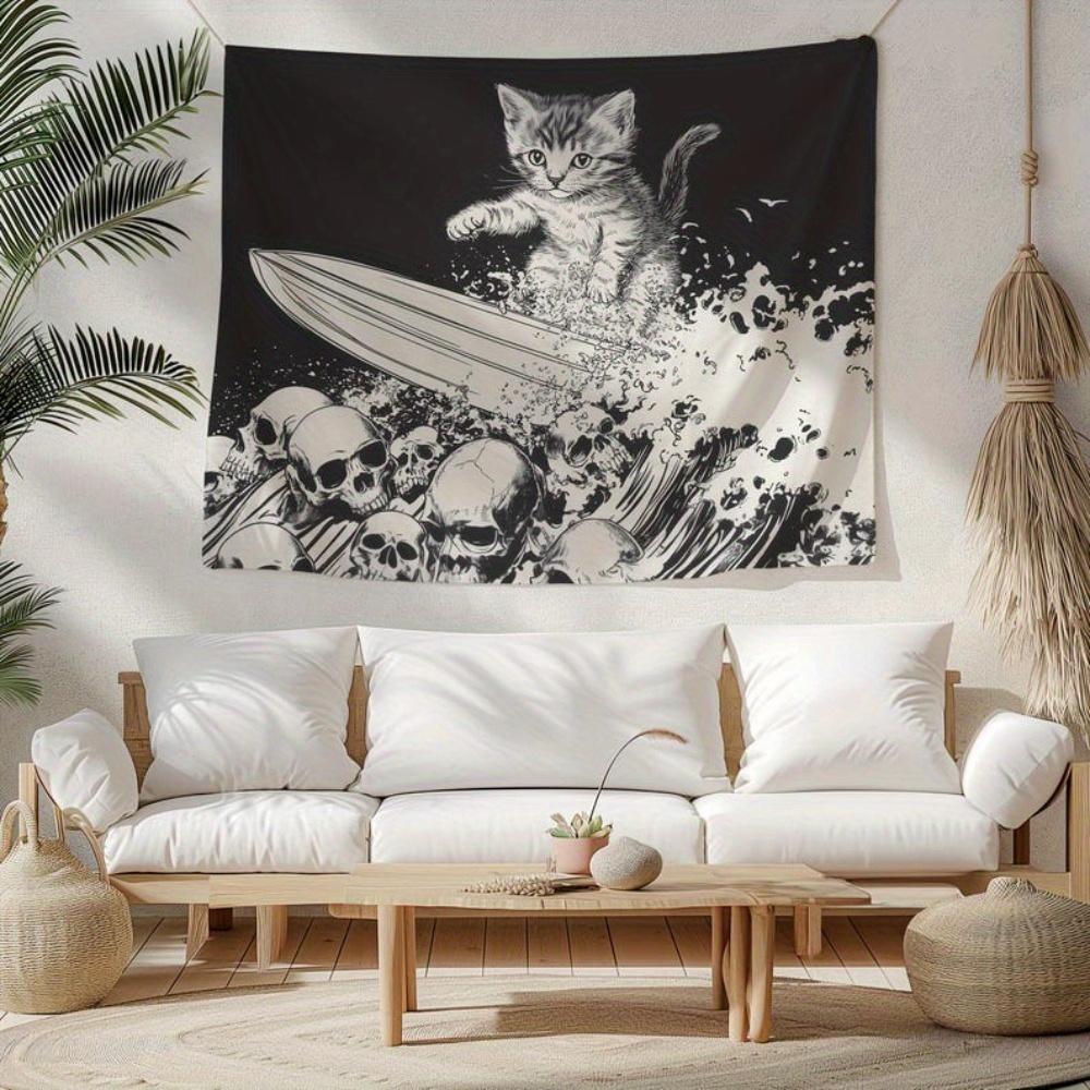 

1 шт. Креативный фон с черепом кошки, гобелен из персиковой кожи, полиэстеровый гобелен, подходит для гостиной, спальни и офиса 74x94cm(29x37in)