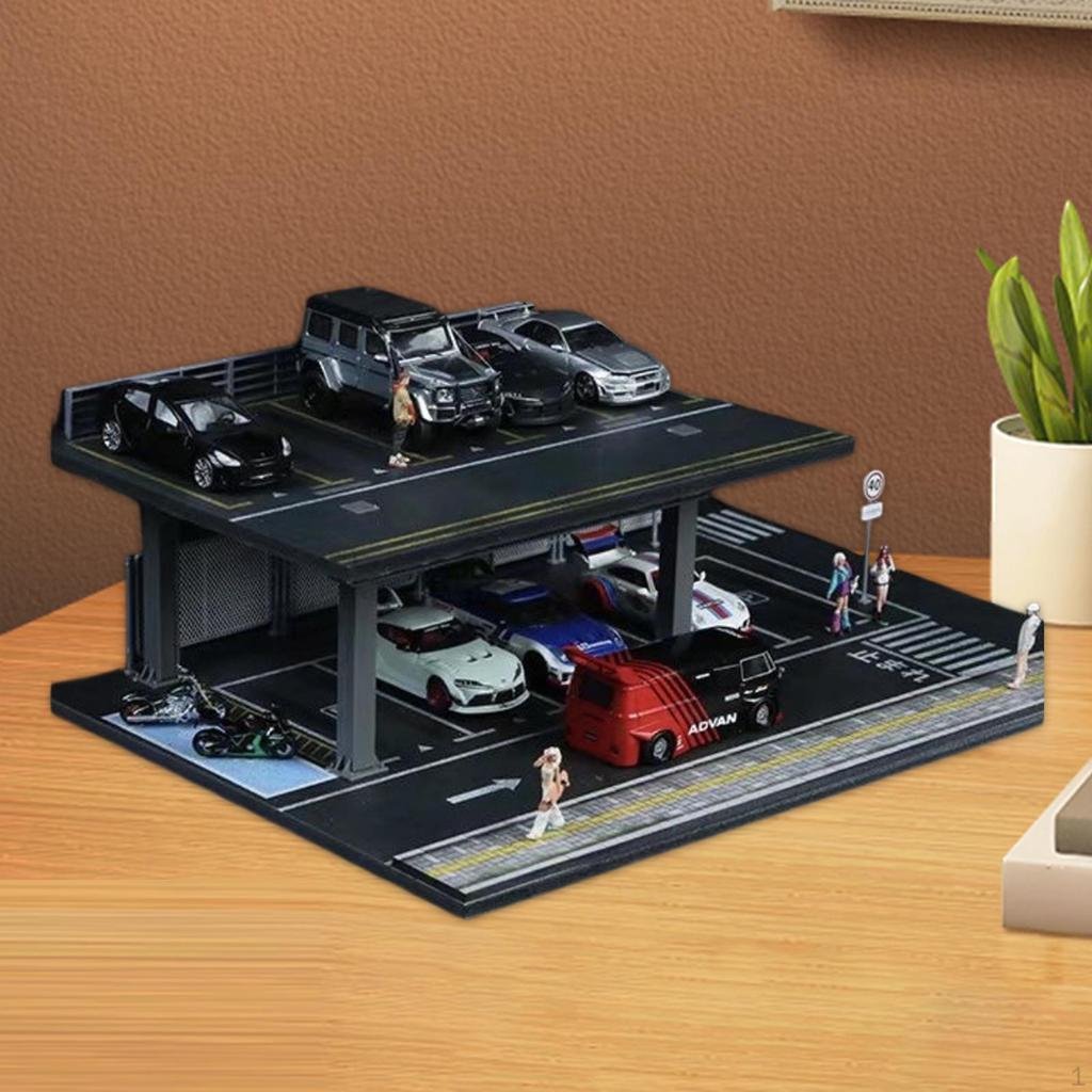 1/64 Model Car Display Organizer Decorative Toy Storage Box Parking Garage Diorama
