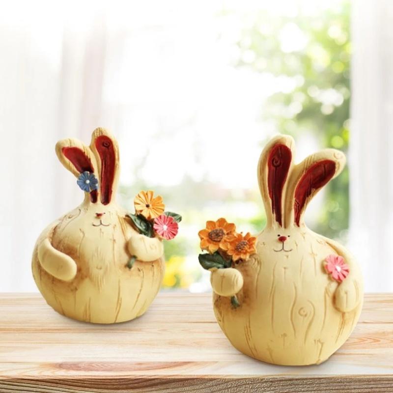 2Pcs Figurines Garlic Rabbit Wooden Crafts Ornaments Living Room Home Accessories Decor Creative Wedding Gifts Ornaments