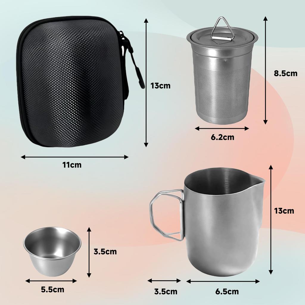 Ginrum Portable Titanium Tea Set, Camping Coffee Pot, 4 Cups, Lightweight, Adult Tea Set for Indoor, Outdoor, and Home Use, Perfect for Picnics,