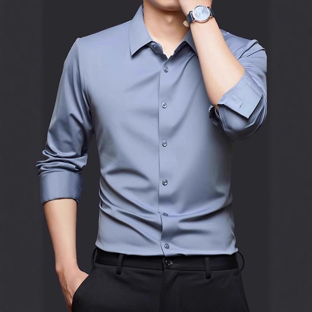 Men's Solid Color Long Sleeve Button Down Shirt Casual Slim Fit Turndown Collar Shirt