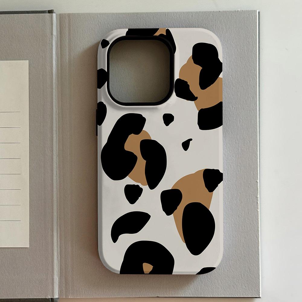 Luxury Black and White Cow Pattern Phone Case for iPhone 17 16 15 14 13 12 11 Air Pro Max Plus Luxury Double-layer Back Cover