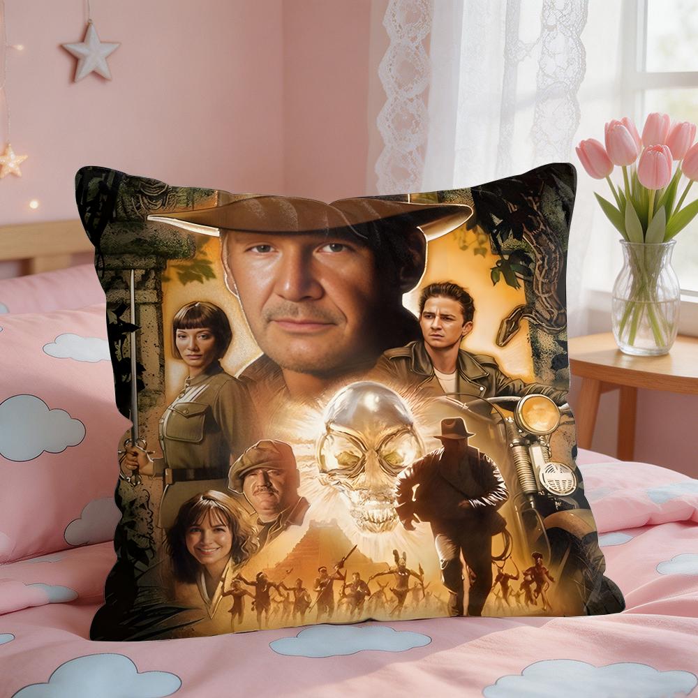Movie IIndiana JJones Cushion Cover Square Short Plush Pillow Case Living Room Sofa Home Decor Funda X