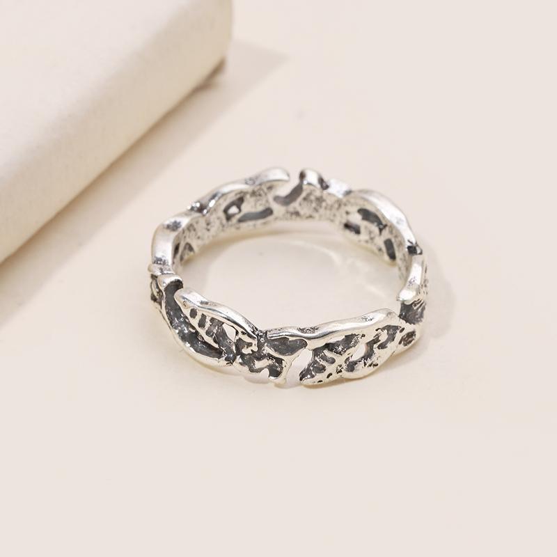 Huajie Charming Women's Flower Carving Ancient Silver Color Rings Hollow Elegant Banquet Ring  Trendy Tide