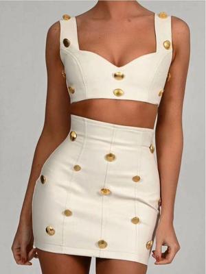 High-End European & American Women's Fashion: Sexy Shoulder Strap Top & Hip Skirt Two-Piece Suit