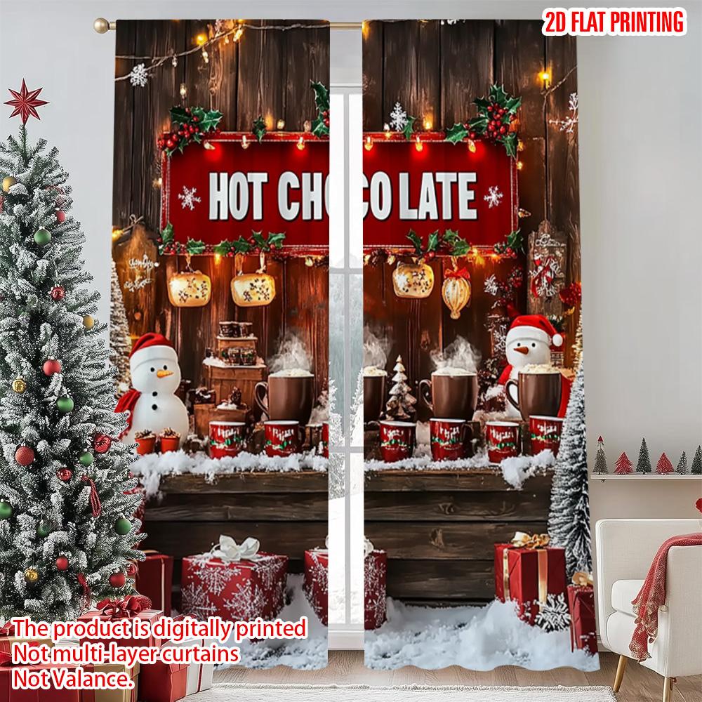 

Set Of 2 Flat Printing Christmas Drapes Chocolate Versatile Polyester Without Electricity Holiday Decorations Curtains Made W100*H70(CM)-Grommet top&2PCS
