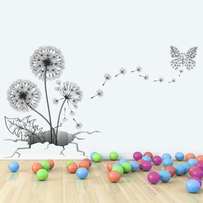 3D Dandelion Butterfly Wall Stickers Living Room Bedroom Children Room Decoration Wallpaper