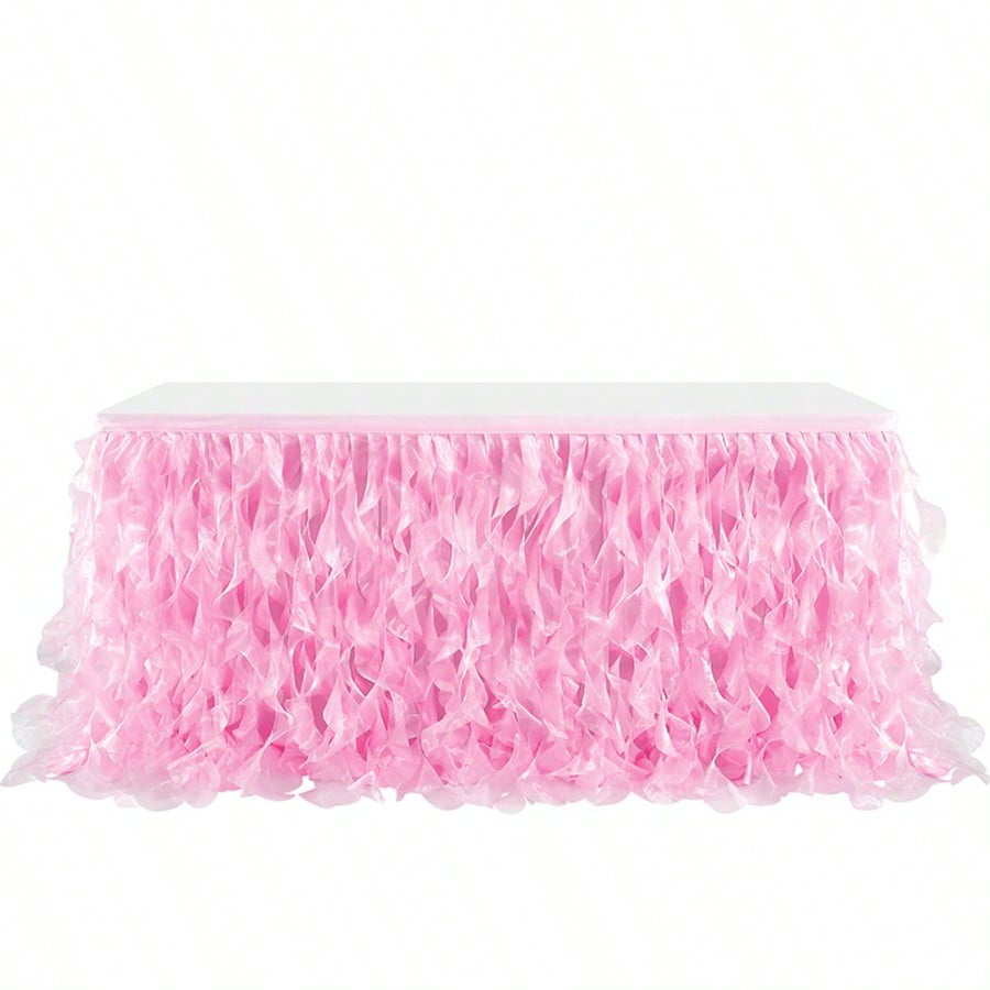 Multicolored Tulle Table Skirt, Fit for Rectangle and Round Tables - Sheer Ruched Willow Tabletop Decoration, Chiffon Pleated Table Cloth
