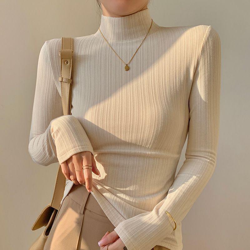 

Women s Apricot Brushed Thickened Long Sleeve Turtleneck for Autumn/Winter M 52.5kg темно-сірий