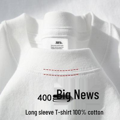 400g Unisex Reines Baumwoll Schweres Langarm Rundhals T-Shirt, Einfarbige, Lockere Passform, Vielseitiges Übergrößen Unterhemd für Frühling und Herbst.
