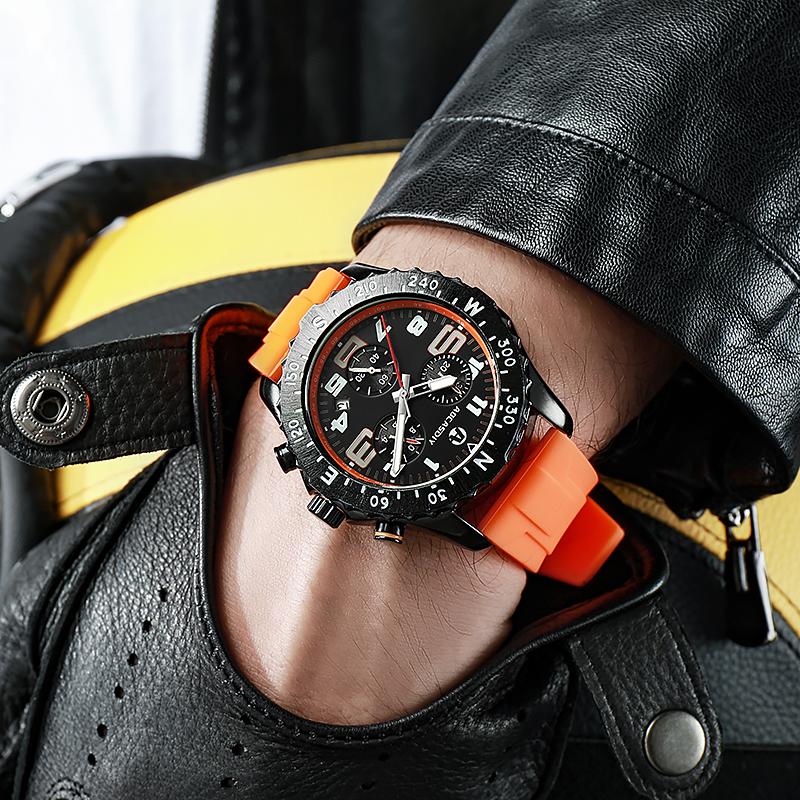 Mens Watches Colorful Sport Watch Luxury Men Quartz Wrist Watches Chronograph Male Clock Chronograph Silicone Watch