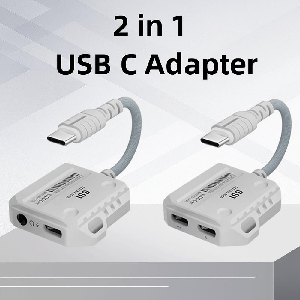 Type-C Interface 2 in 1 USB C Adapter 3.5MM Audio Adapter  Digital Accessories