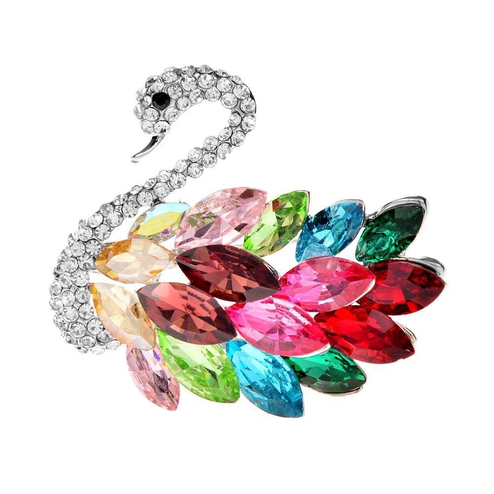 

New Rhinestone Colorful Swan Brooches for Women Fashion Elegant Pin Animal Jewelry Wedding Accessories High Quality