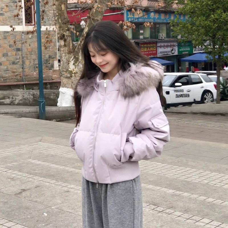 waist thin cotton-padded clothes women's short winter thickened large fur collar hooded cotton-padded clothes new small cotton-padded jacket women's c