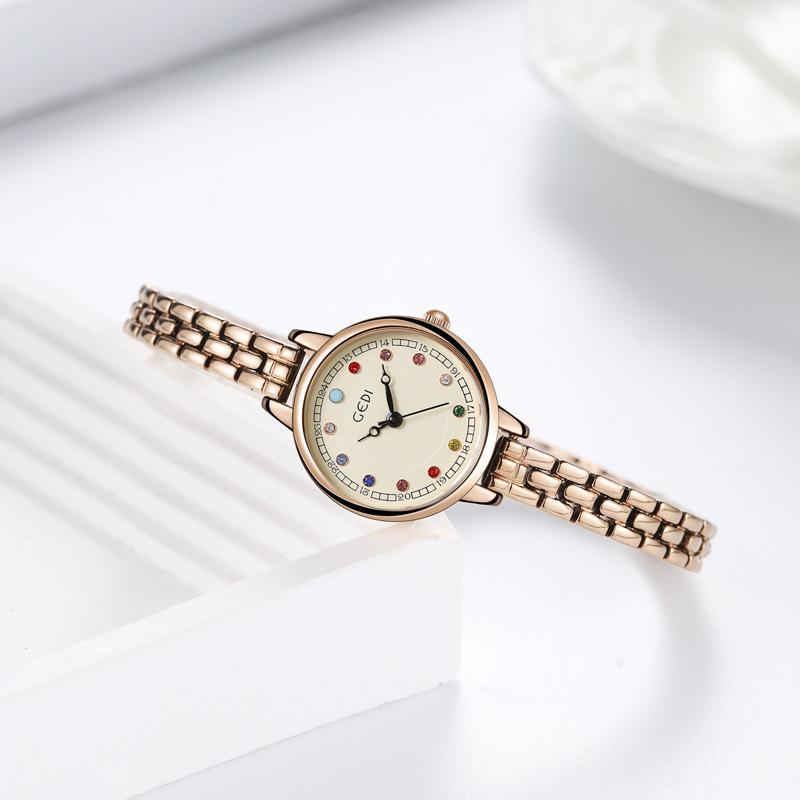 Colorful birthstone medieval watch niche high-value alloy bracelet watch women's exquisite waterproof steel belt watch