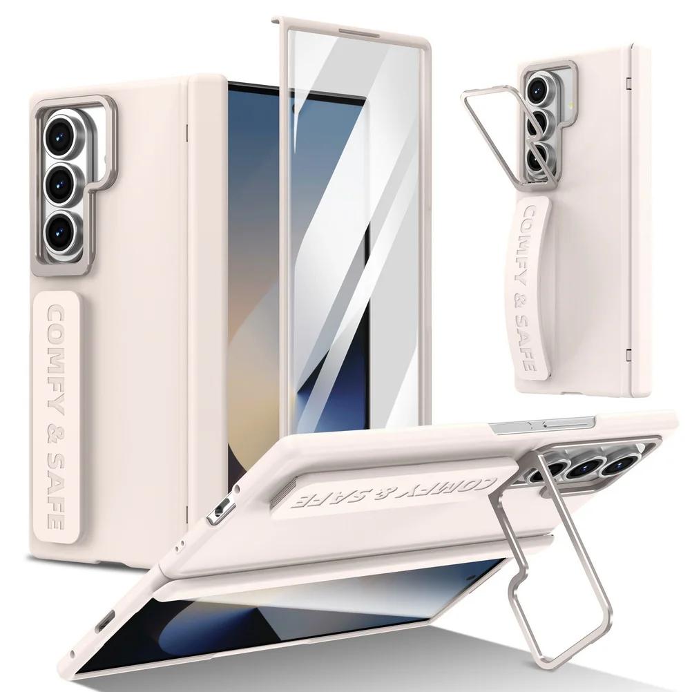 Busine Sle Multifunctional Lens Holder with Wristband Tempered Glass Film Case for Samsung Galaxy Z Fold 7 6 5 4 3 Protect Cover
