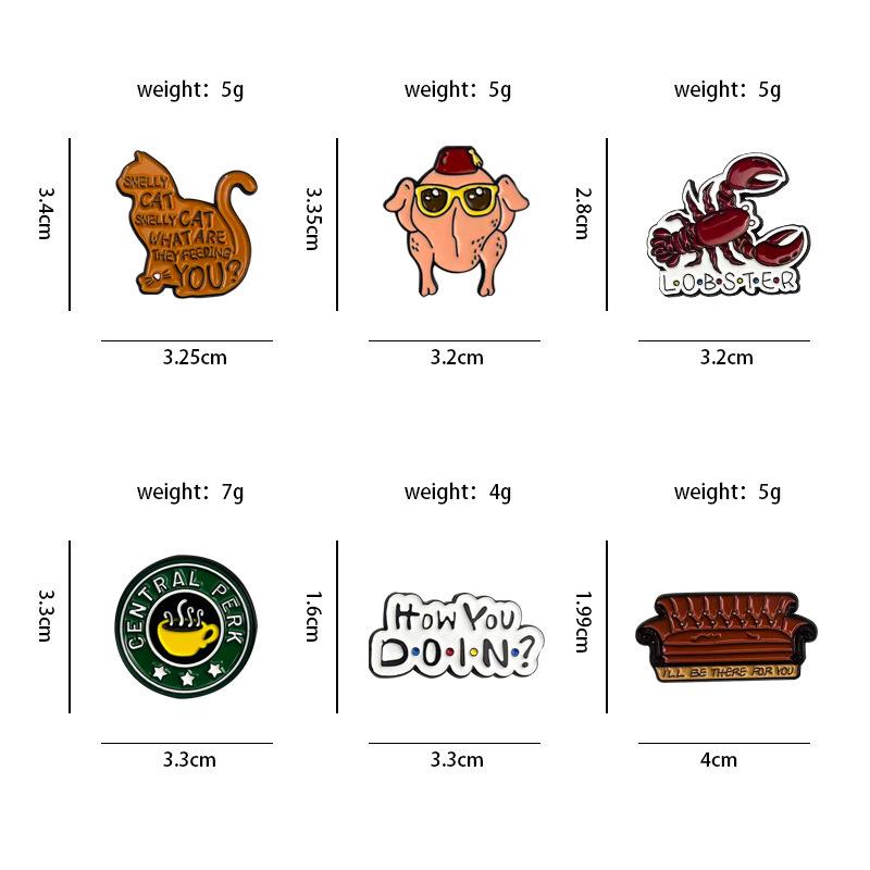 Personalized Cartoon Animal Brooch - Friends TV Show Badge with English Letter Alloy