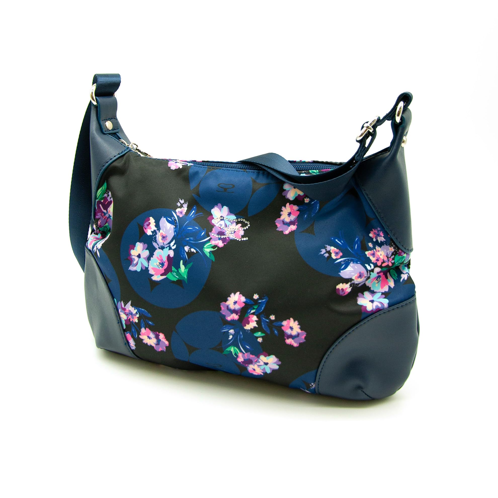 

Savoy Women s Floral Monogram Logo Shoulder Bag, SM202501 (Blue)