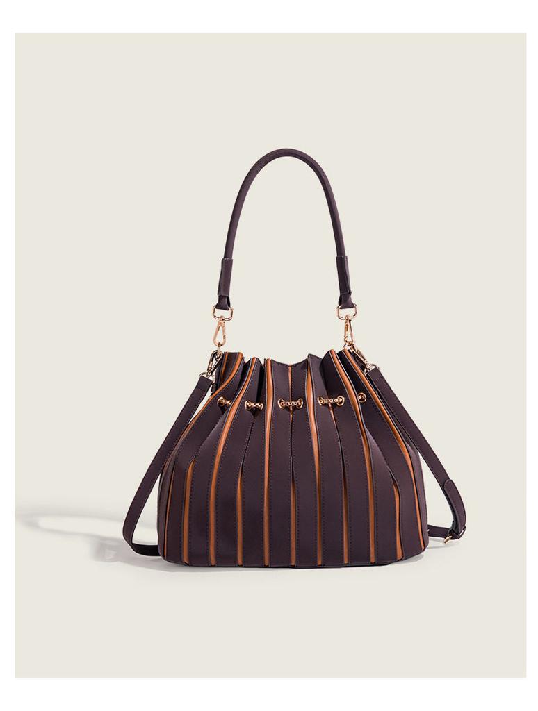 Retro Pu Water Bucket Bag With Colorblock Pouch For Daily Use