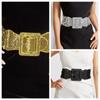 Shiny Blingbling Sequin Cummerbunds Metal Square Buckle Wide Belt  Decorative Jeans