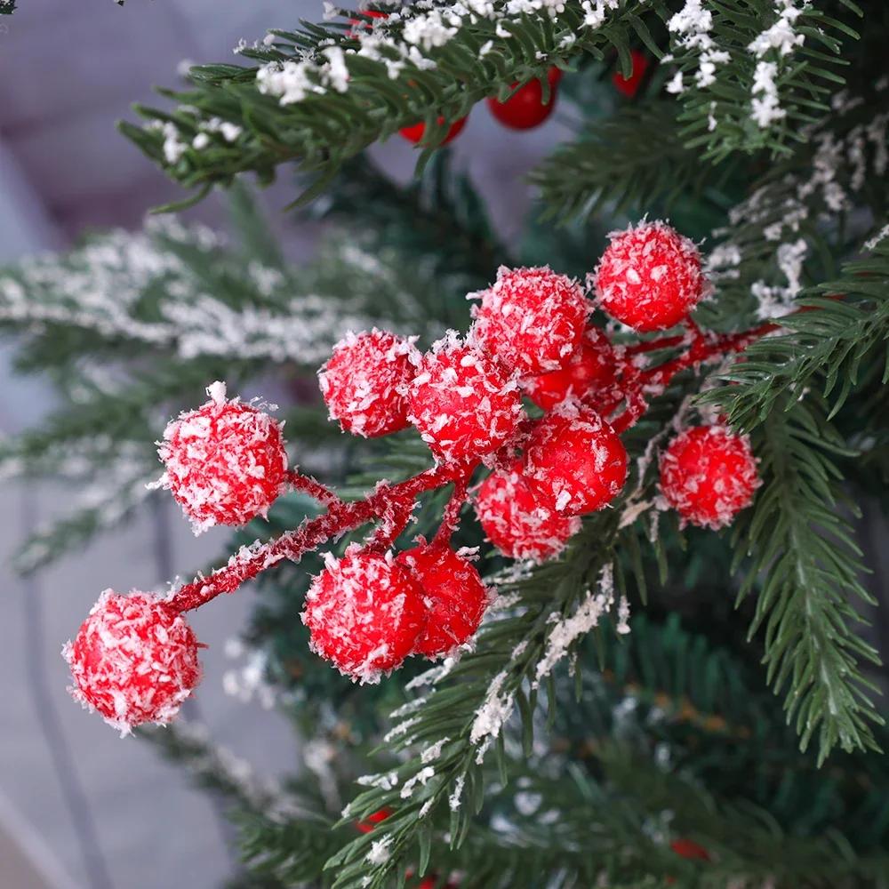 Christmas Artificial Berry Picks Snowy Red Berry Stems Christmas Tree Wreath Garland DIY Crafts Home Wedding Party Decoration