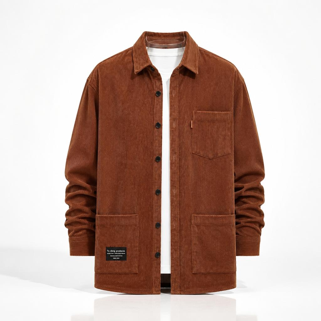 Men'S Corduroy Shirt New Spring And Autumn Loose Fit Versatile Long Sleeve Shirt Casual Workwear Top Jacket