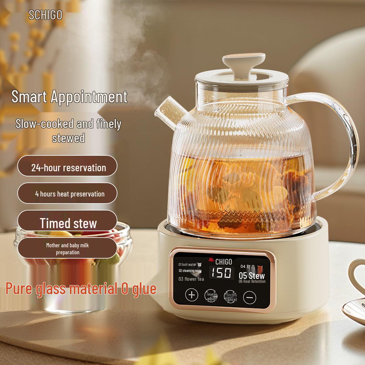 Zhigao 1L All-Glass Electric Kettle with Constant Temperature, Stew & Tea Pot BG-02