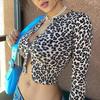 Autumn Women Leopard Print Long Sleeve T-shirt  Sexy Crop Top Streetwear Women Clothes