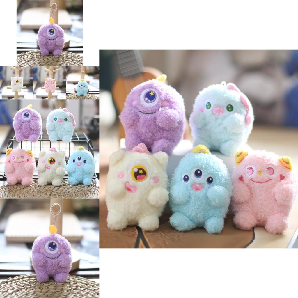 Cute Adorable Monster Plush Toy Keychain Soft Short Plush Material In Pink Blue Purple White