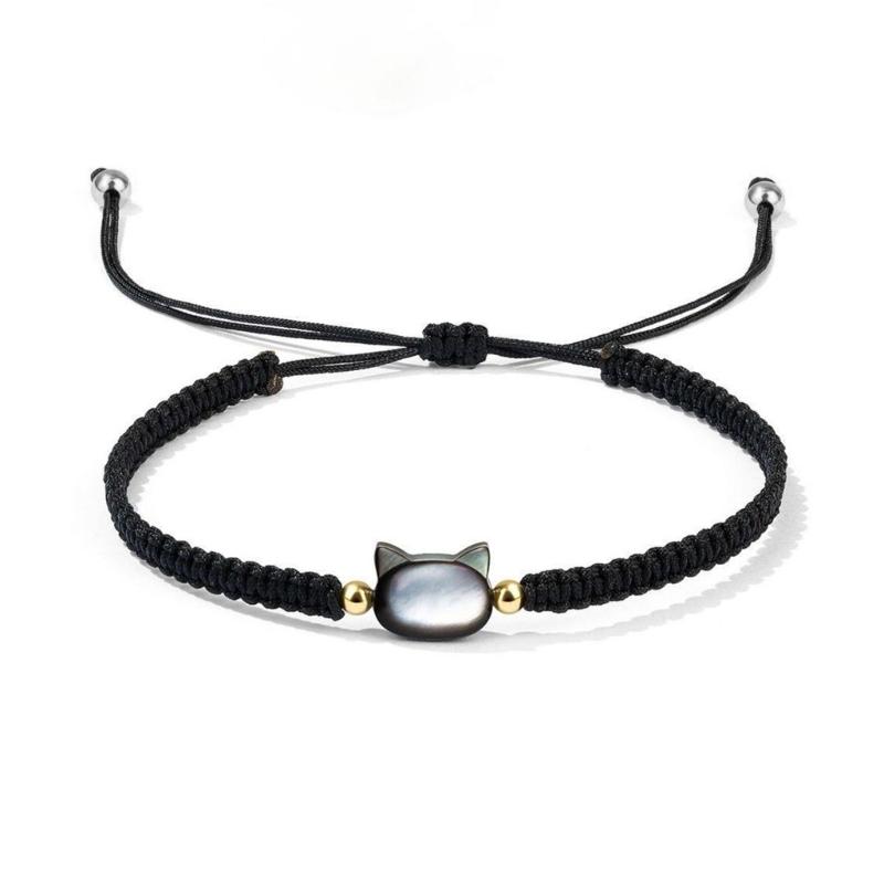 Natural Moonstone Obsidian Bracelet Unique Design Cat Charm Bangle Handwoven Wrist Link Chain Party Accessories for Girl