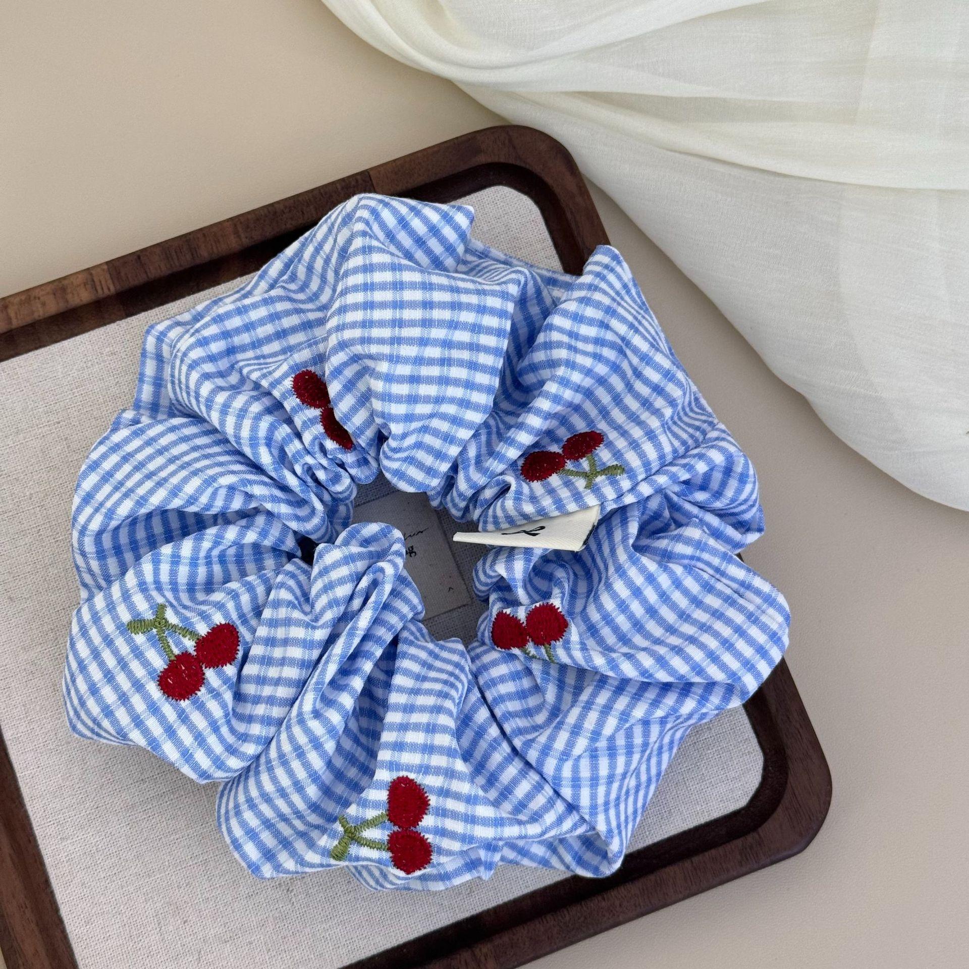 

Милые и свежие резинки для волос с вишнями для девочек, новые корейские клетчатые кружевные резинки для волос в виде больших толстых кишок, резинки для волос и головные уборы высокого класса