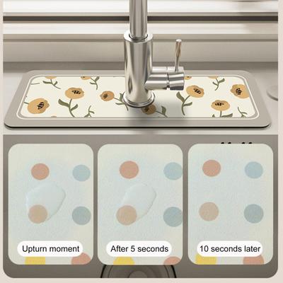 Faucet Draining Mat Wear-resistant Water Absorption Flower Pattern Faucet Splash Mat Household Supplies