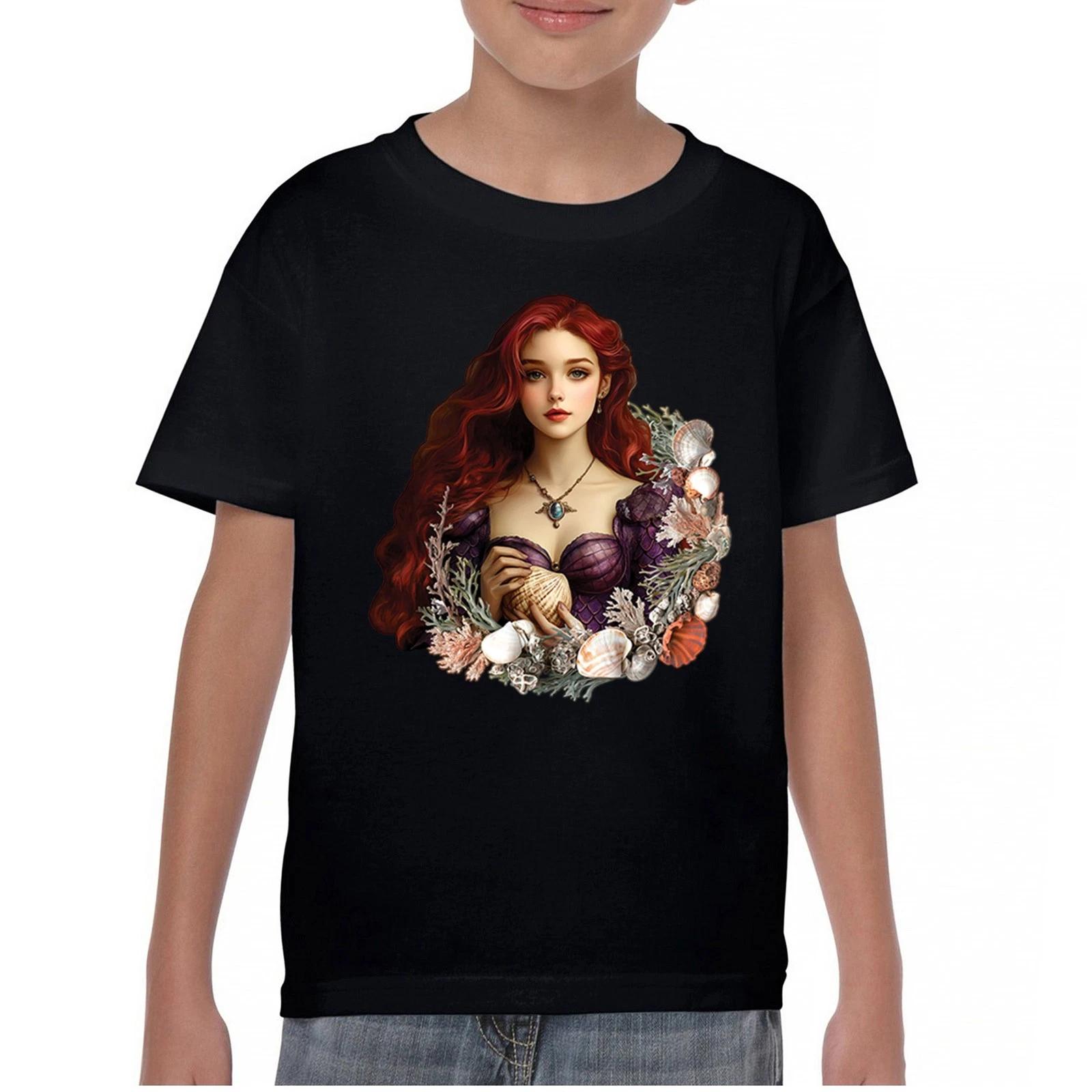 Storybook Mermaid Youth kids boys T-Shirt Seashell Princess Fantasy Ocean Fairytale Kids 100