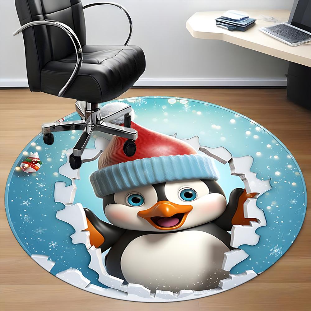 1pc Penguin Christmas Decoration Chair Carpet for Office, Soft, Non-Slip Polyester Mat, Office, Living Room, Bedroom, Durable Polyester yy251207107