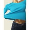 Blue Diagonal Collar One Shoulder Knitting Short Sleeve T-shirt Female French Style Design Silm Slimming Short Top Fall Base