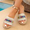 Ethnic Style Thick-Soled Large Size Flat Sandals with Hemp Rope Sole and Open-Toe Design.