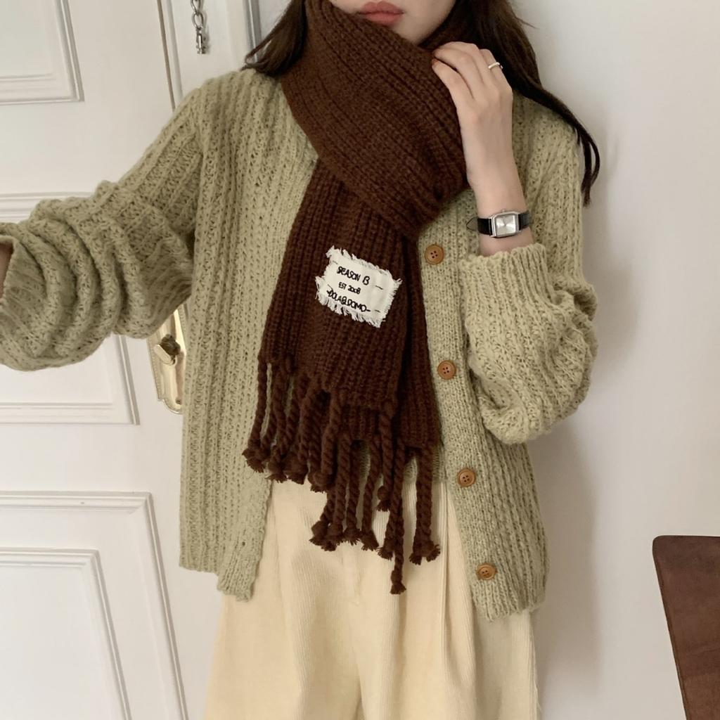 Autumn and Winter Scarves Women's Winter Big Braids Tassel Twist Knitted Wool Student Affordable Solid Color Versatile Warm Scarf