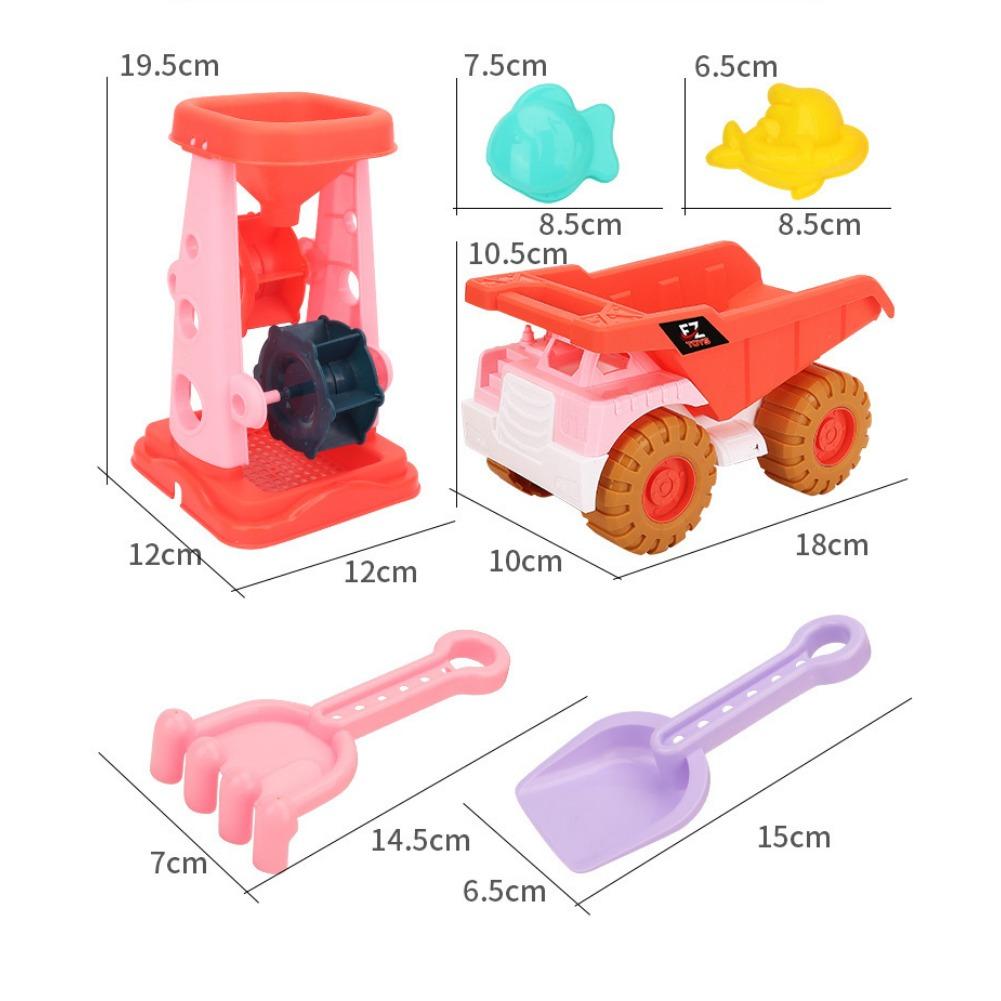6 Piece Sand Toy Beach Toy Set with Sand Wheel, Truck, Sand Molds, Bucket, Shovel, Water Toy Set, Outdoor Toy for Boys Girls 3 4 5 6 7 Years