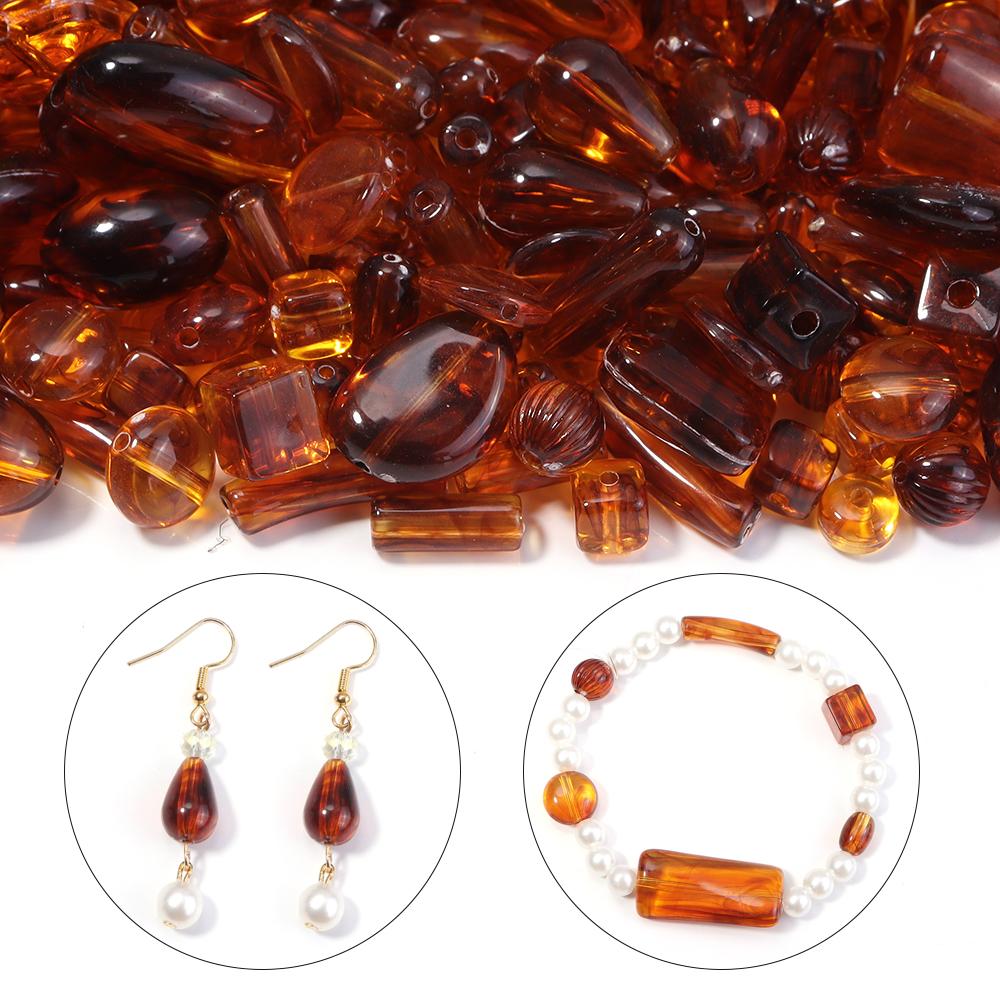 10-100pcs/lot Amber Color Acrylic Beads Oval Heart Pumpkin Shape Loose Spaced Beads For DIY Charms Bracelet Necklace Accessories