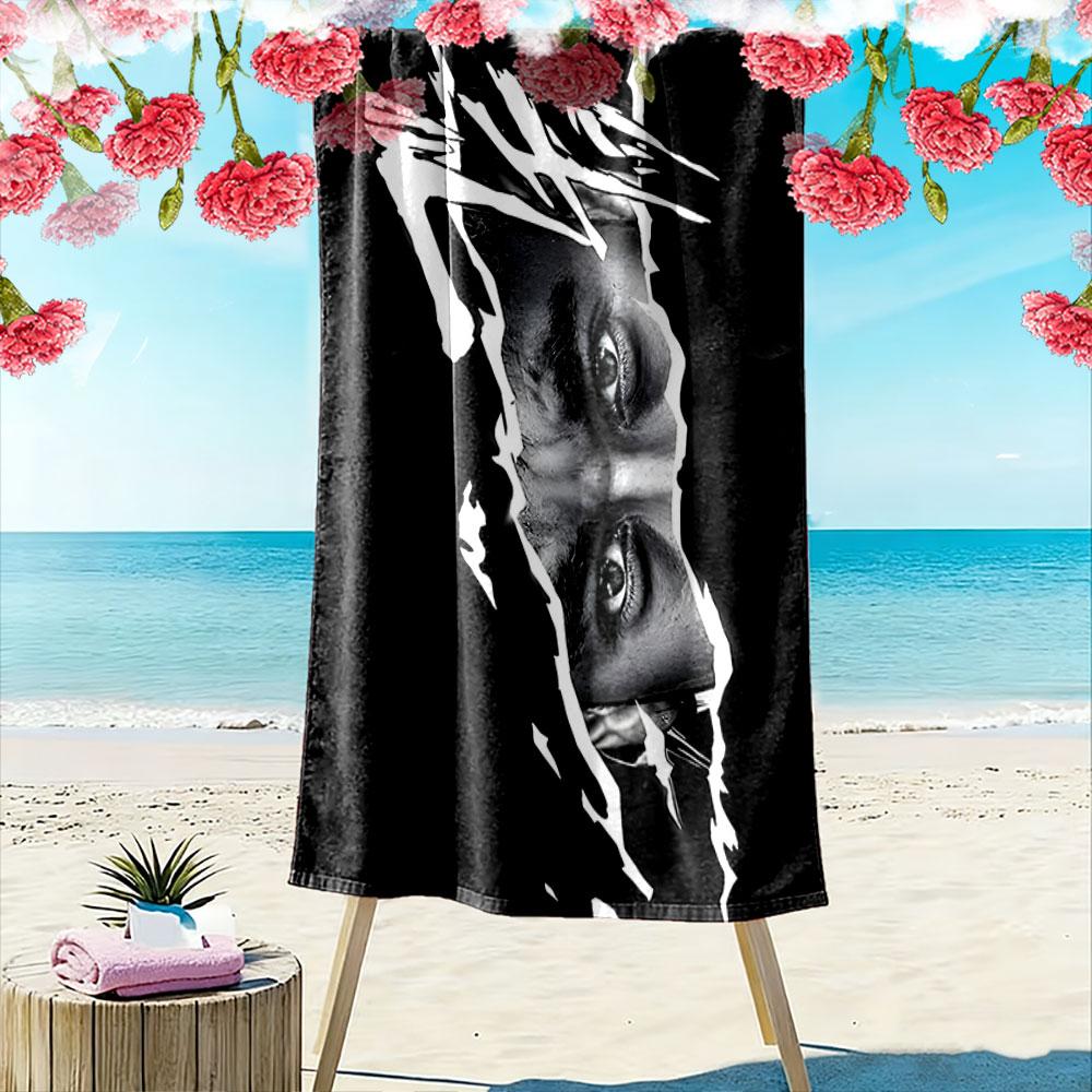 Piercing gaze through shadows Print beach towel, quick drying, suitable for travel, outdoor sports, jogging, the beach and swimming, gift
