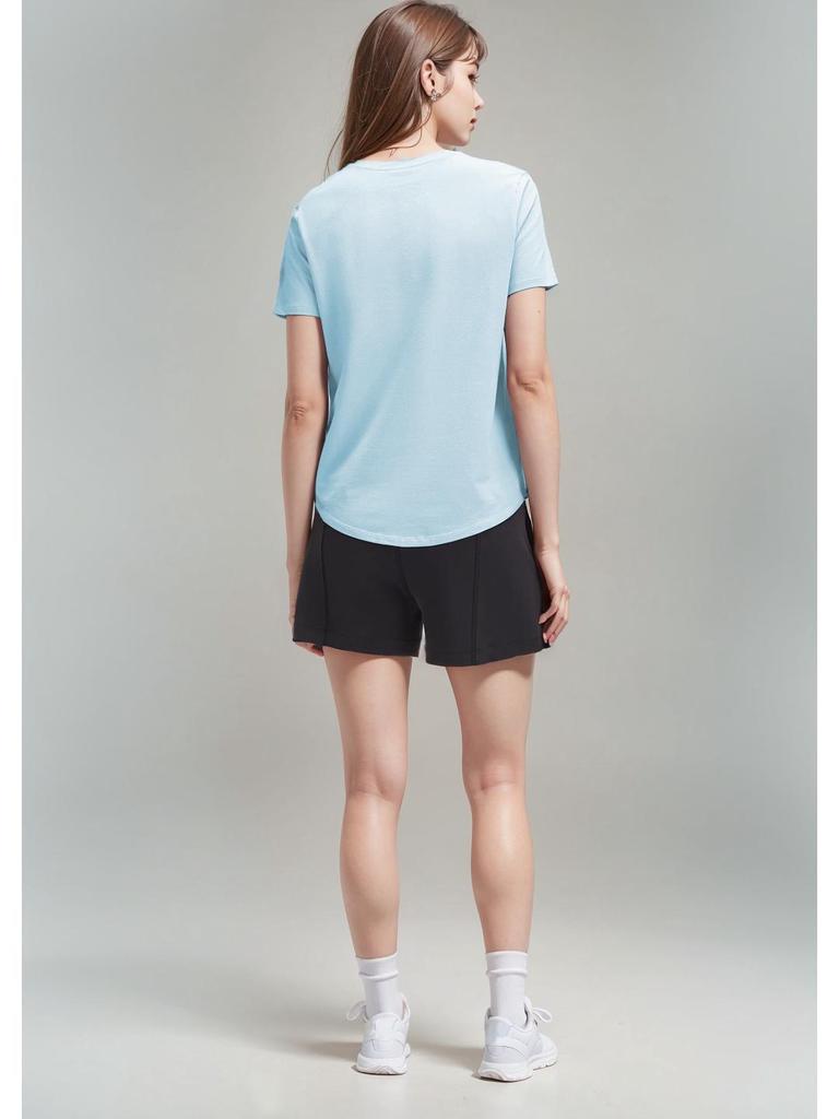Women's Short Sleeve Round Neck Cotton-Spandex Yoga T-Shirt - Soft, Comfortable, Solid Color for Fitness & Casual Wear.