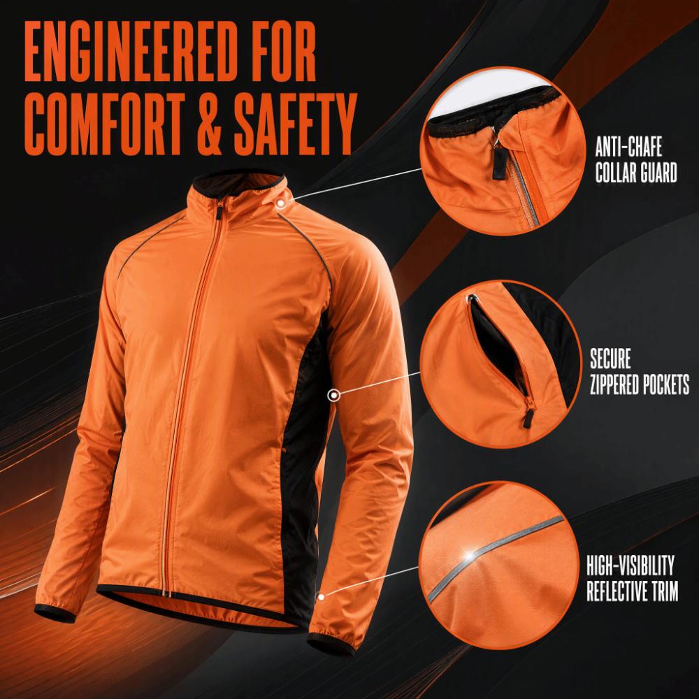Windproof Men Cycling Jacket Orange Off Road Motorcycle Cycling Jacket  Mountain Bike Riding