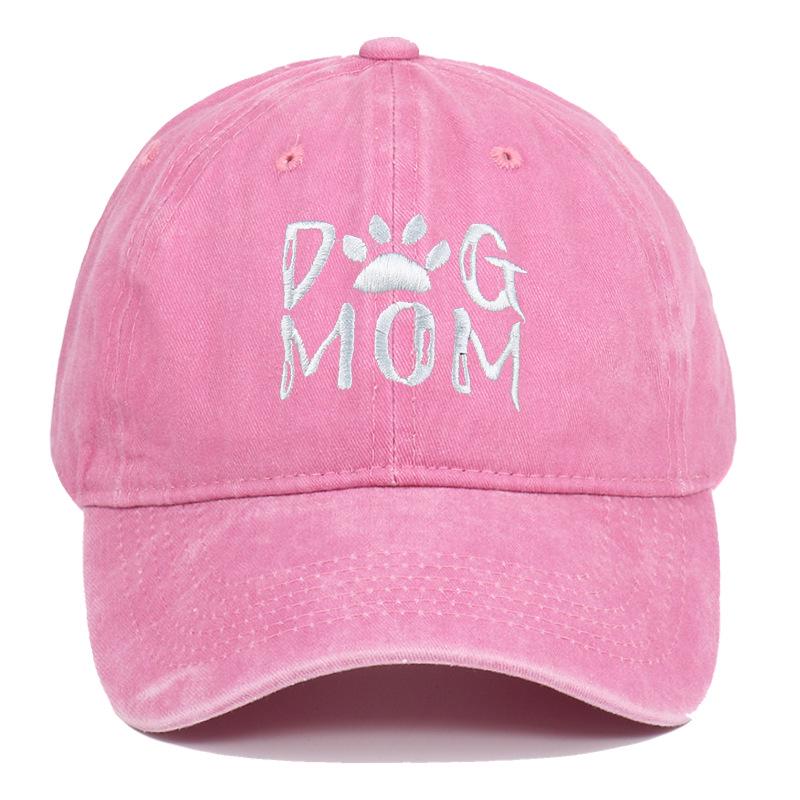 Men's Pure Cotton Distressed Sun Hat with "DOGDADDOGMOM" Embroidery - Large Brim Baseball Cap